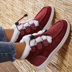 Bottes Fourrées Femme Courtes en Tissu, Lacets Élastiques