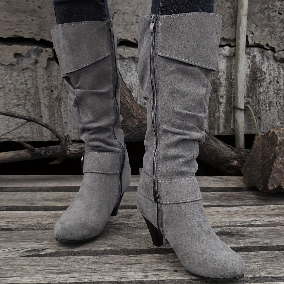 Bottes Hautes Femme à Boucle, Effet Daim, 4 Coloris, vue 8