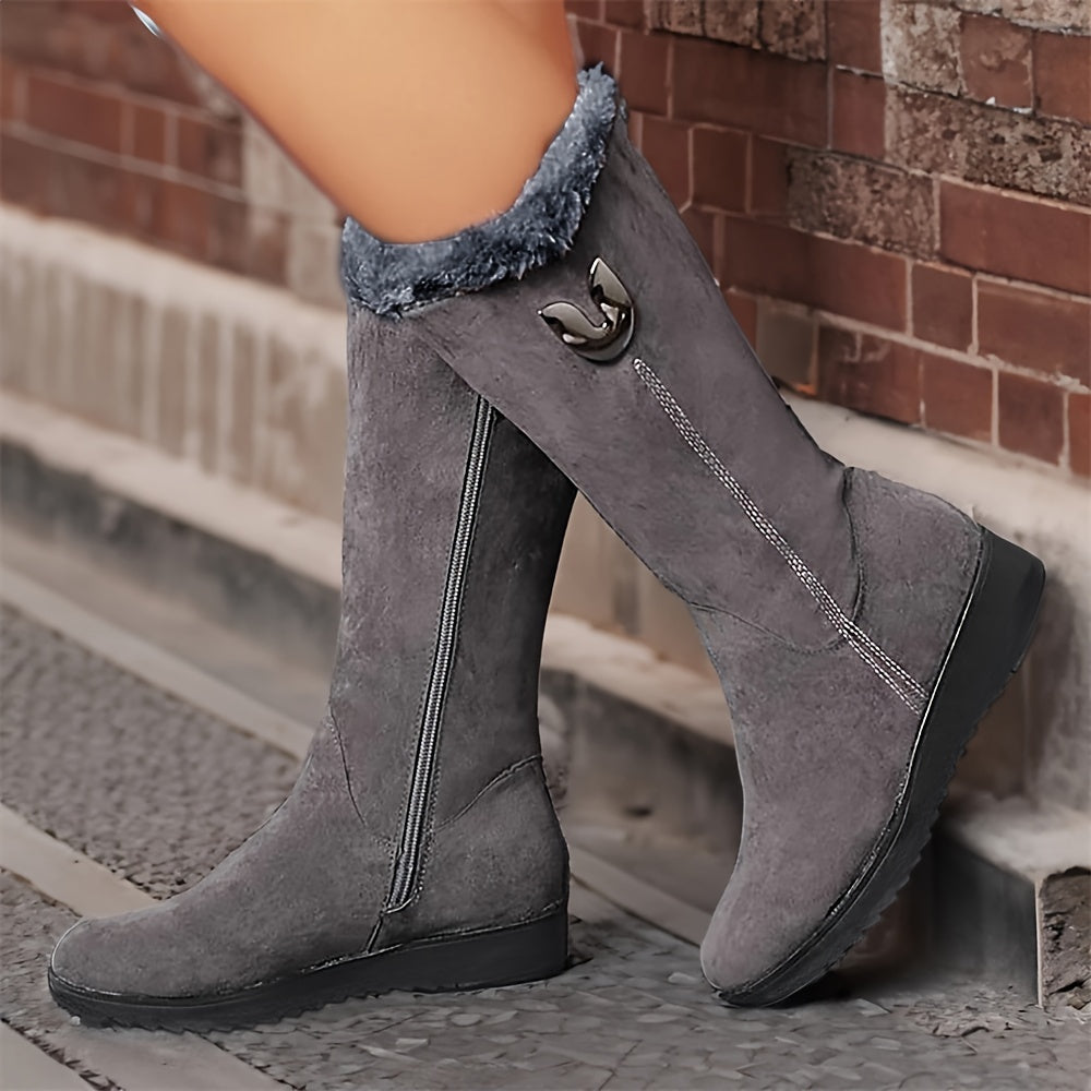 Bottes Mi-Mollet Femme, Col Fausse Fourrure, vue 5