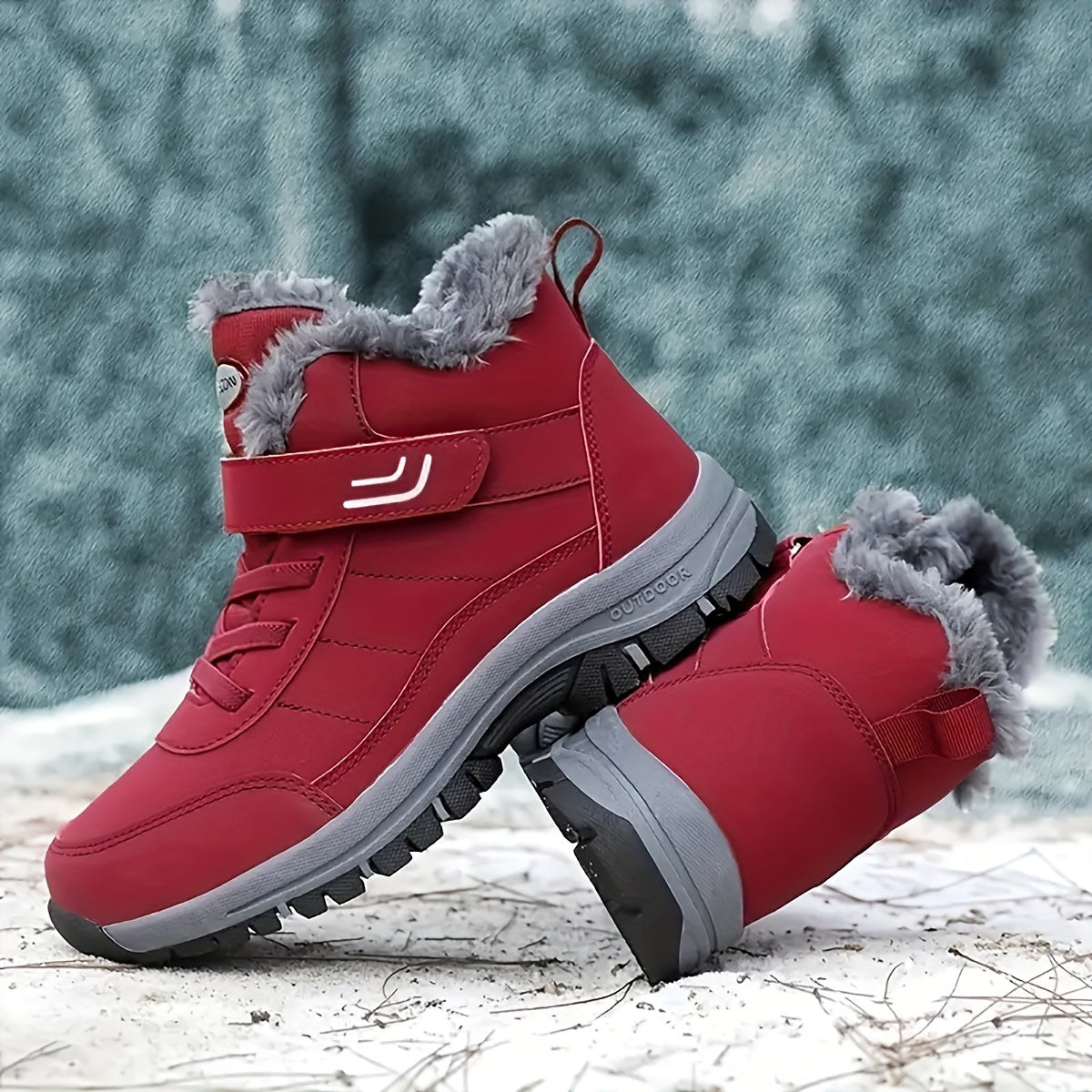 Bottes Hiver Femme, Fermeture Auto-Agrippante, Col Fourrure – coloris rouge