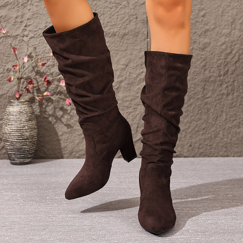 Bottes Hautes Femme Tige Froncée, Aspect Daim, 4 Coloris, vue 14