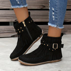 Bottines Femme à Franges Cloutées, Zip – coloris noir