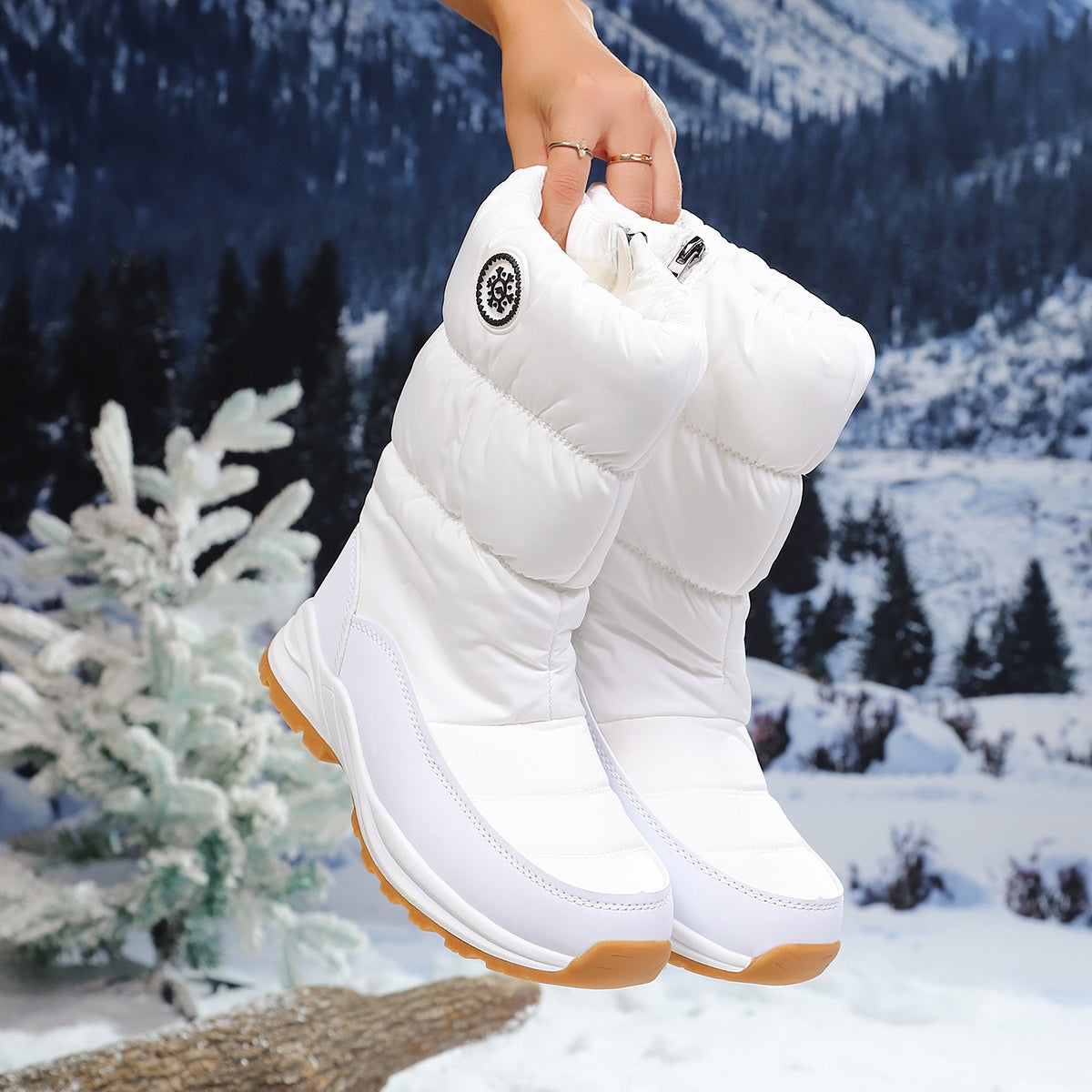 Bottes Fourrées Femme en Tissu Matelassé, Zip – coloris blanc