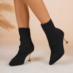 Bottes Chaussettes Femme Maille Texturée, Talon Doré, vue 7