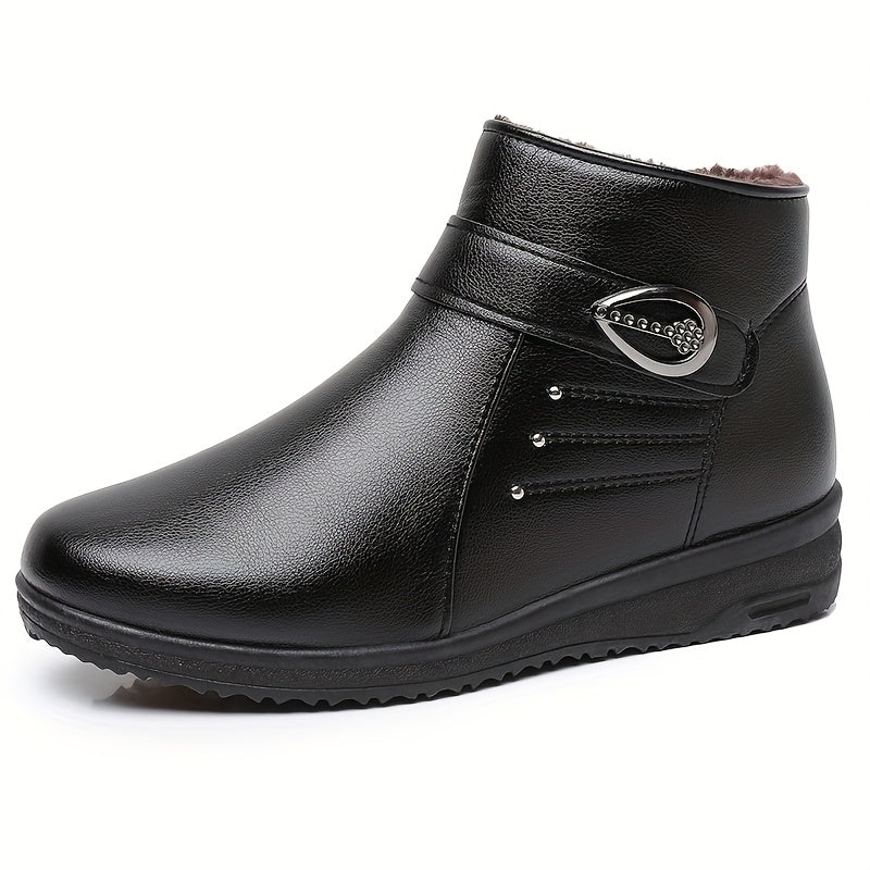 Bottines Chaudes Femme Similicuir Noir, Doublure Flanelle, vue 7