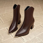 Bottines Femme Bout Pointu Métal, Talon Bloc, Doublure au Choix – coloris marron, doublure peluche, vue 2