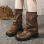 Bottes Femme Western Similicuir, Talon Chunky – coloris marron clair