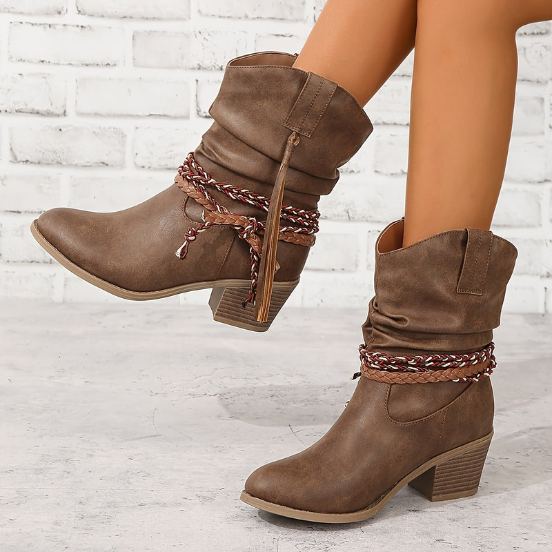 Bottes Western Femme à Franges, Similicuir Brun – coloris brun