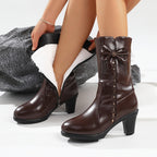 Bottes Mi-Hautes Femme Similicuir, Nœud – coloris marron foncé
