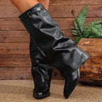 Bottes à Revers Femme Similicuir, Talon Bloc, vue 18