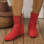 Bottines Femme Aspect Daim, Tige Froncée, Zip et Boucle, vue 13