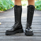 Bottes à Lacets Femme Similicuir, Plateforme Crantée, Zip, vue 5