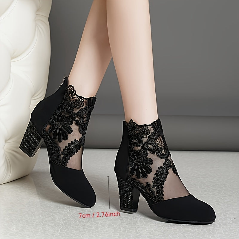 Bottines Femme en Dentelle Brodée, Fermeture Zip, vue 6