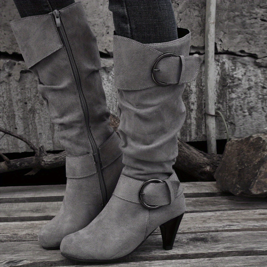 Bottes Hautes Femme à Boucle, Effet Daim, 4 Coloris – coloris gris
