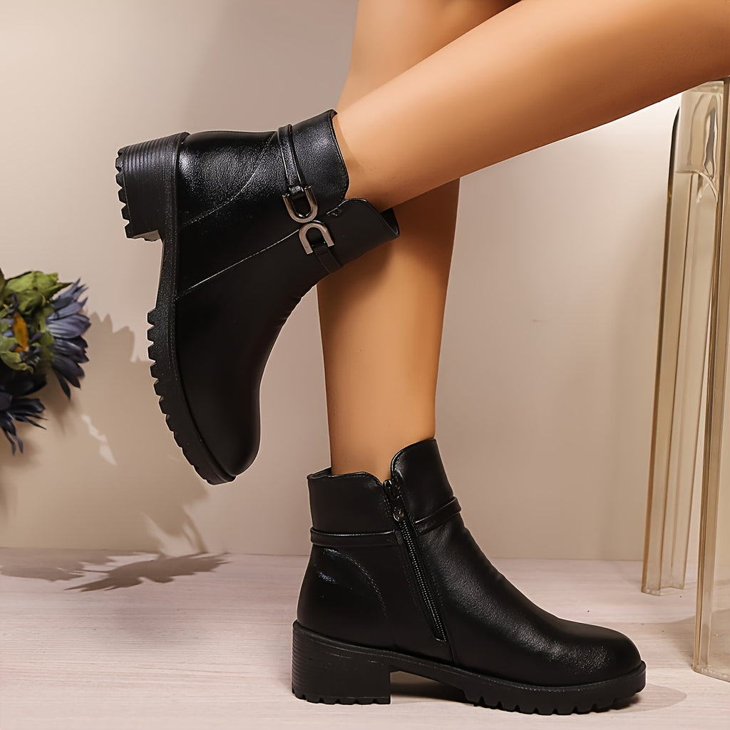 Bottines Femme Similicuir à Boucle, Talon Bloc, Zip, vue 9