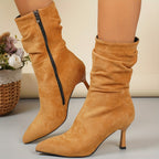 Bottes Daim Femme, Talon Fin Plissé, vue 15
