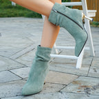 Bottines Femme Talon Fin Doré, Tige Froncée, Suédine, vue 7