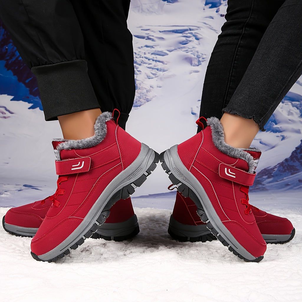 Bottines Chaudes Femme, Auto-Agrippantes, Col Peluche – coloris rouge