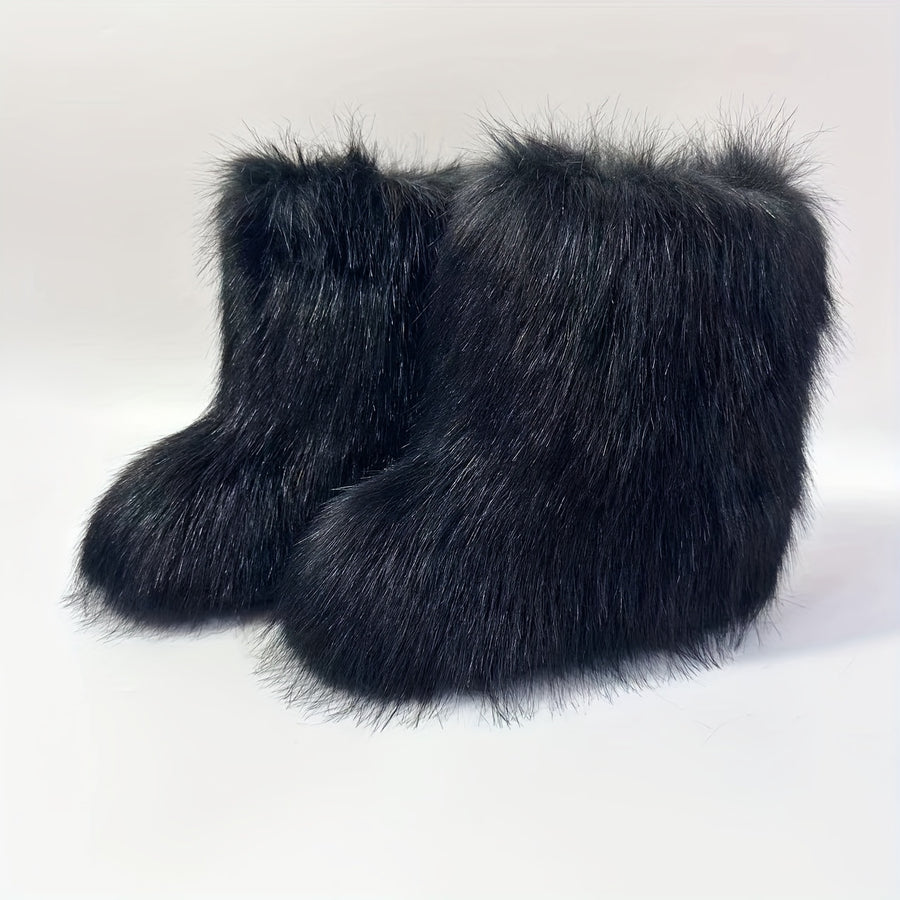 Bottes Femme Fausse Fourrure Longue, Style Renard – coloris noir