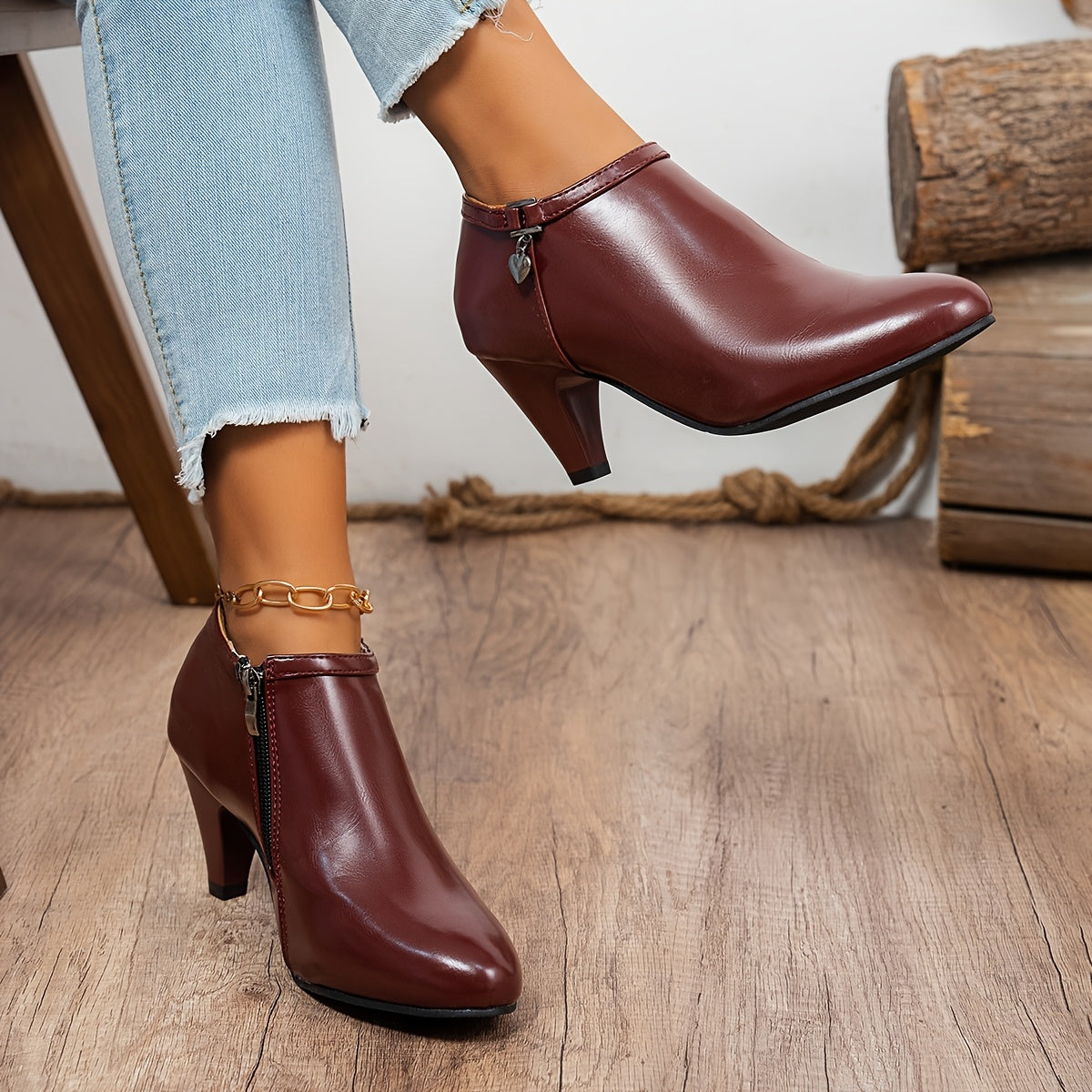 Bottes Basses Femme à Talon, Similicuir, Breloque Cœur, vue 7