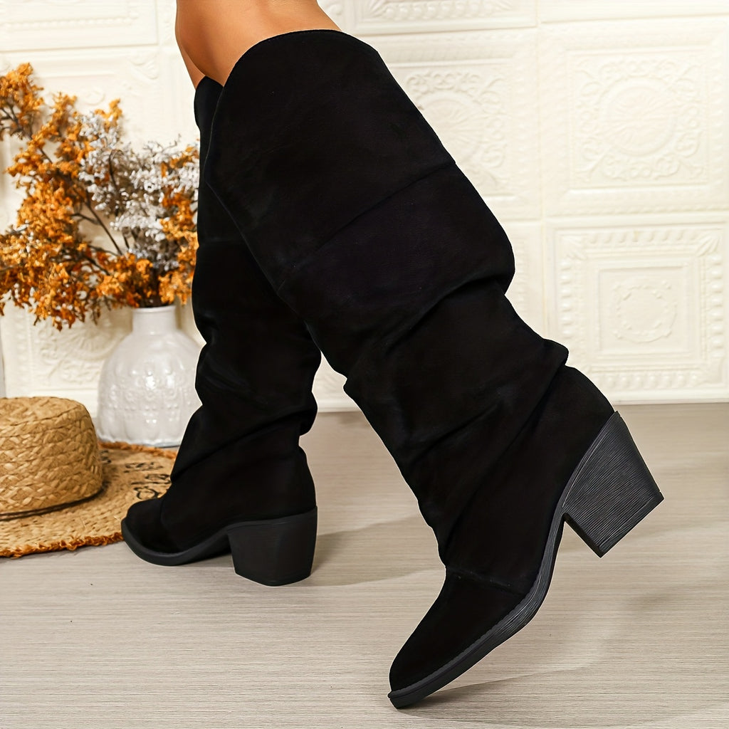 Bottes Hautes Femme Tombantes, Aspect Daim, Bout Pointu, vue 6