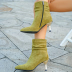 Bottines Femme Talon Fin Doré, Tige Froncée, Suédine, vue 3