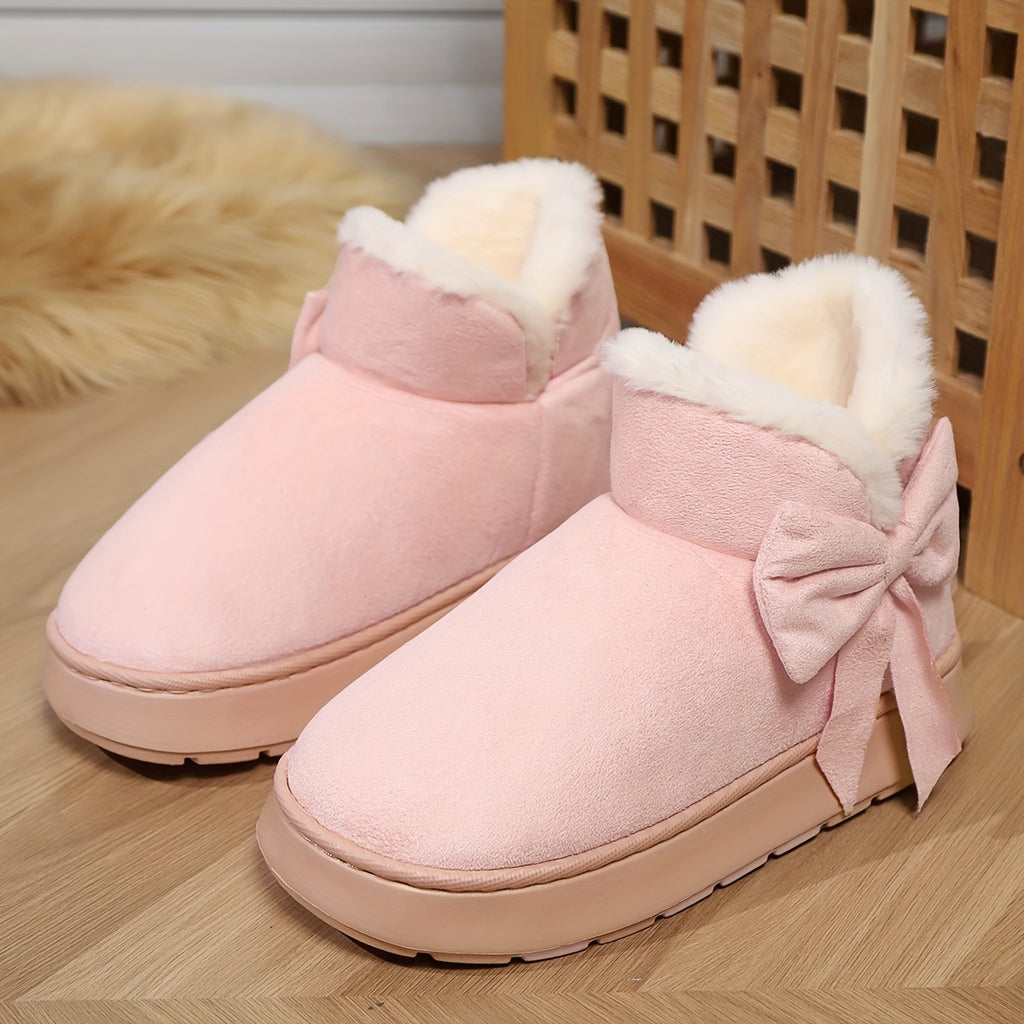 Chausson Botte Femme Nœud Décoratif, Plateforme – coloris rose vif