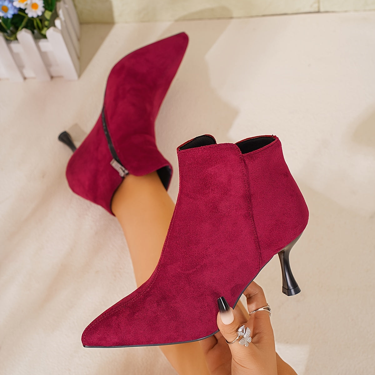 Bottines Talon Aiguille Femme, Bout Pointu, 6 Coloris – coloris rouge