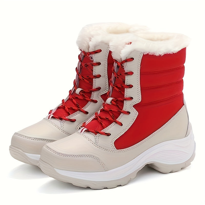 Bottes de Neige Femme Mi-Hautes à Lacets, 4 Coloris – coloris rouge