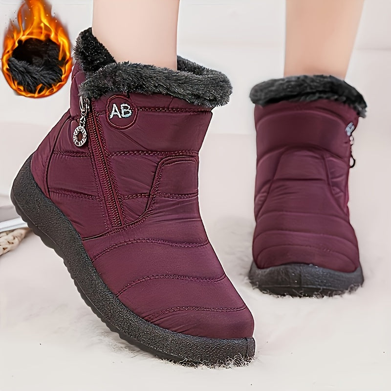 Bottes Femme Zippées, Col Fausse Fourrure, 5 Coloris – coloris rouge