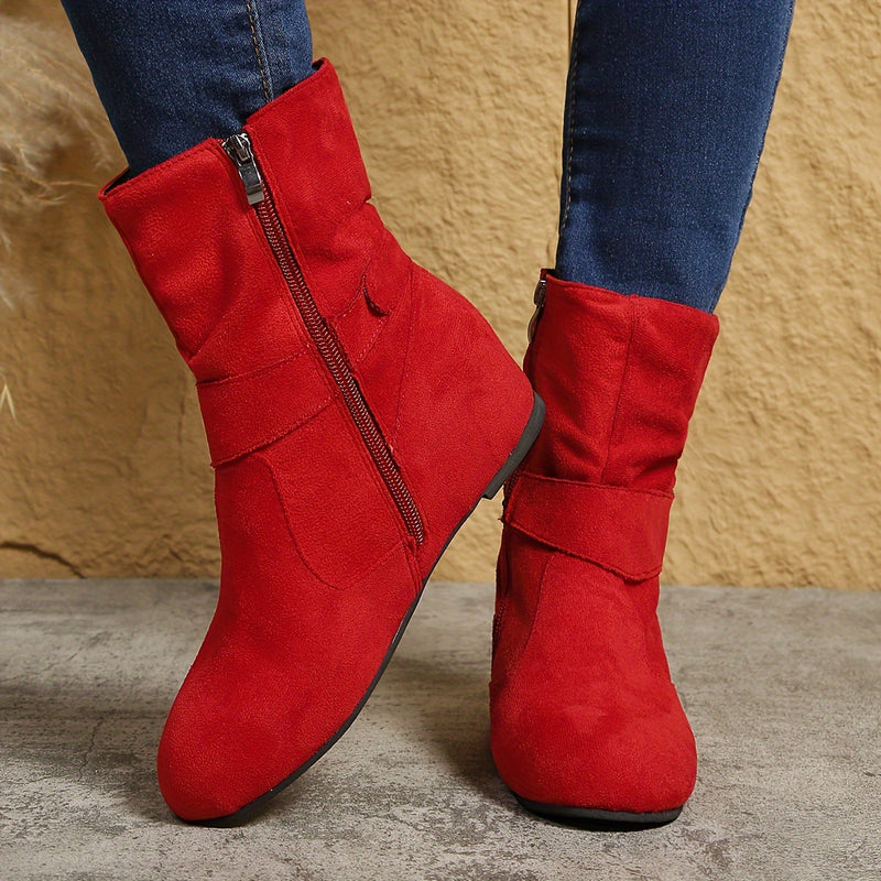 Bottines Femme Tissu, Fermeture à Boucle – coloris rouge