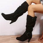 Bottes Hautes Femme à Boucle, Effet Daim, 4 Coloris
