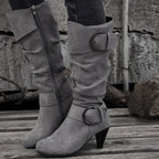 Bottes Femme Hautes, Brides à Boucle, Aspect Suédé – coloris gris
