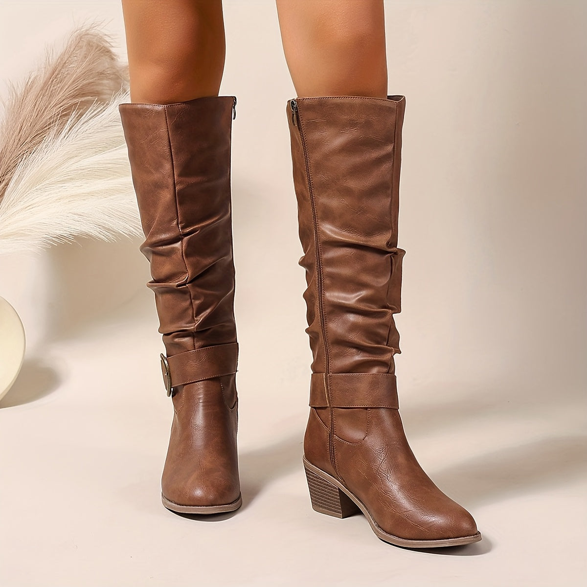 Bottes Cavalières Femme, Similicuir, Bride à Boucle, vue 2