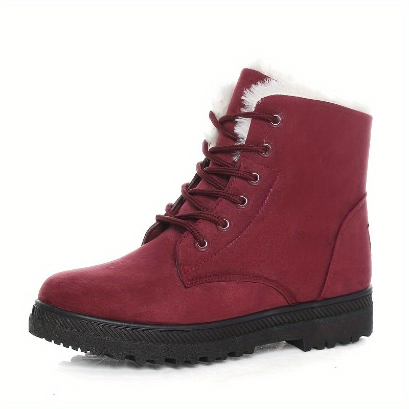 Bottes Fourrées Femme à Lacets, Aspect Daim, Col Peluche, vue 3