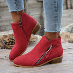 Bottines Femme Bout Pointu, Zip Décoratif – coloris rouge