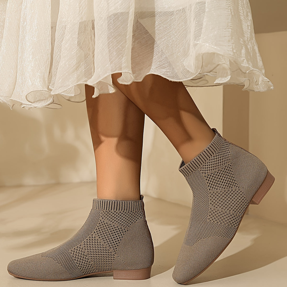 Bottines Chaussettes Femme Tricot, Bout Carré, vue 8