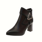 Bottines Femme Similicuir, Bride Triangle – coloris noir