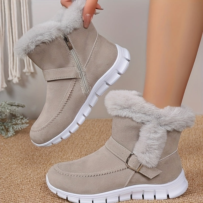 Bottines Fourrées Femme Tissu, Zip Latéral, vue 2