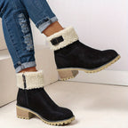 Bottes Fourrées Femme Courtes, Col Sherpa, Aspect Daim – coloris noir