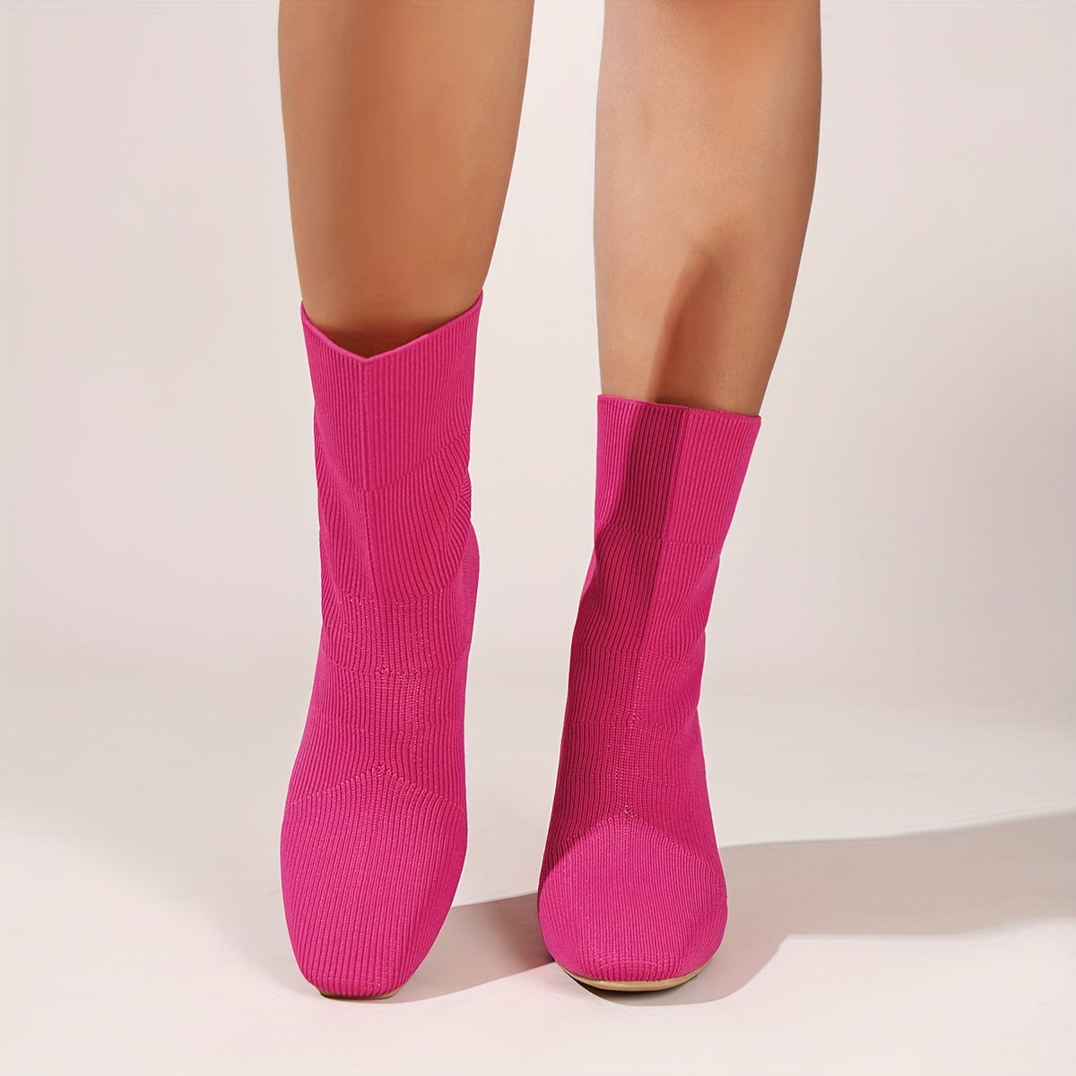 Bottes Chaussettes Femme en Tricot, Talon Bloc, vue 5