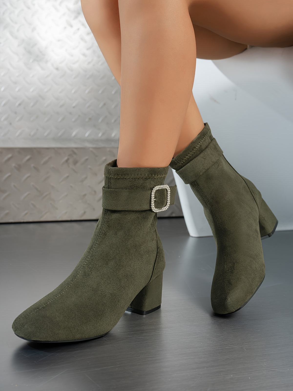 Bottines Femme Bout Carré, Talon Bloc, vue 15