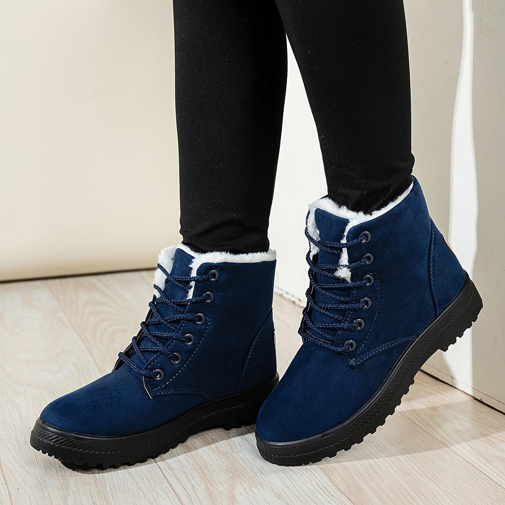 Bottines Femme à Lacets, Revers Fourré – coloris bleu