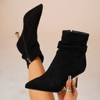 Bottines Femme Talon Fin Doré, Tige Froncée, Suédine – coloris noir
