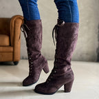 Bottes Femme Hautes à Lacets, Flanelle – coloris café