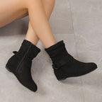 Bottines Femme Aspect Daim, Tige Froncée, Zip et Boucle, vue 11