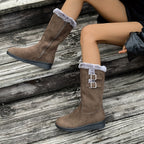 Bottes Femme Mi-Mollet, Flanelle et Velours Côtelé – coloris café