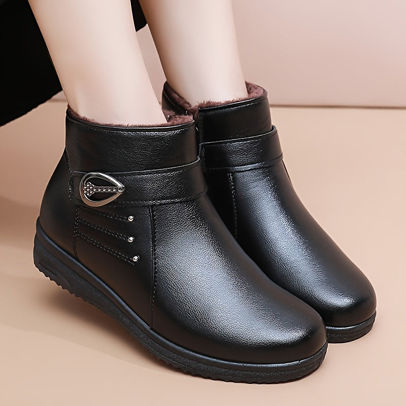 Bottines Chaudes Femme Similicuir Noir, Doublure Flanelle, vue 3