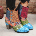 Bottines Femme Similicuir, Motif Fleuri – coloris bleu