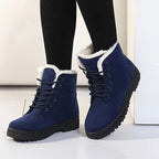 Bottes Fourrées Femme à Lacets, Aspect Daim, Col Peluche – coloris bleu